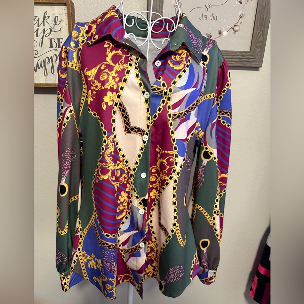 Colorful Button-Up Blouse